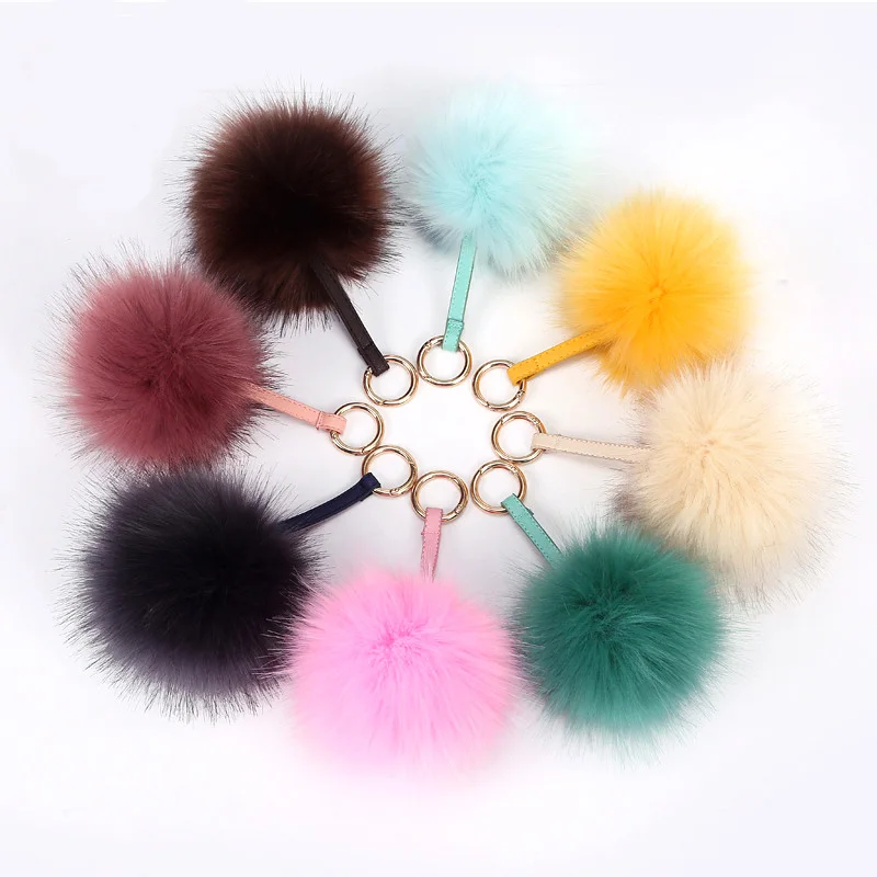 18 Colors Classic Plush Fox Pompom Keychain Fluffy Leather Pompom Keyring for Women Girls Bag charm Jewelry Key Chain Gifts