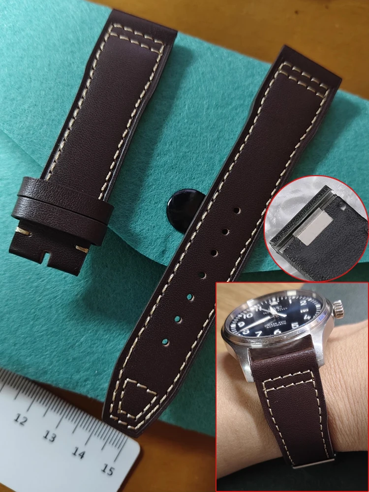 20mm 21m Quick release steel Metal head WatchBand For Iwc Pilot Mark 18 IW388103 378005/003/001 Calfskin Leather Men Watch Strap