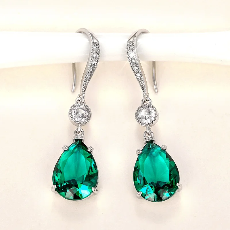 Simple Anti Emerald Water Drop Earrings Charm Women 925 Sterling Silver Fine Jewelry Prevent Allergy Party Accessories Gifts