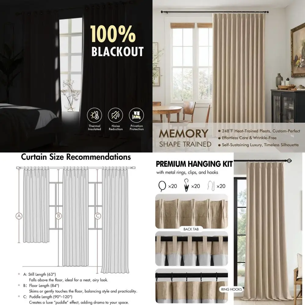 63 ستائر من الكتان المعتم، مطويات باللون الرمادي الداكن، سواد الغرفة بنسبة 100%، قماش الذاكرة، مجموعة من لوحتين لغرفة النوم وغرفة المعيشة