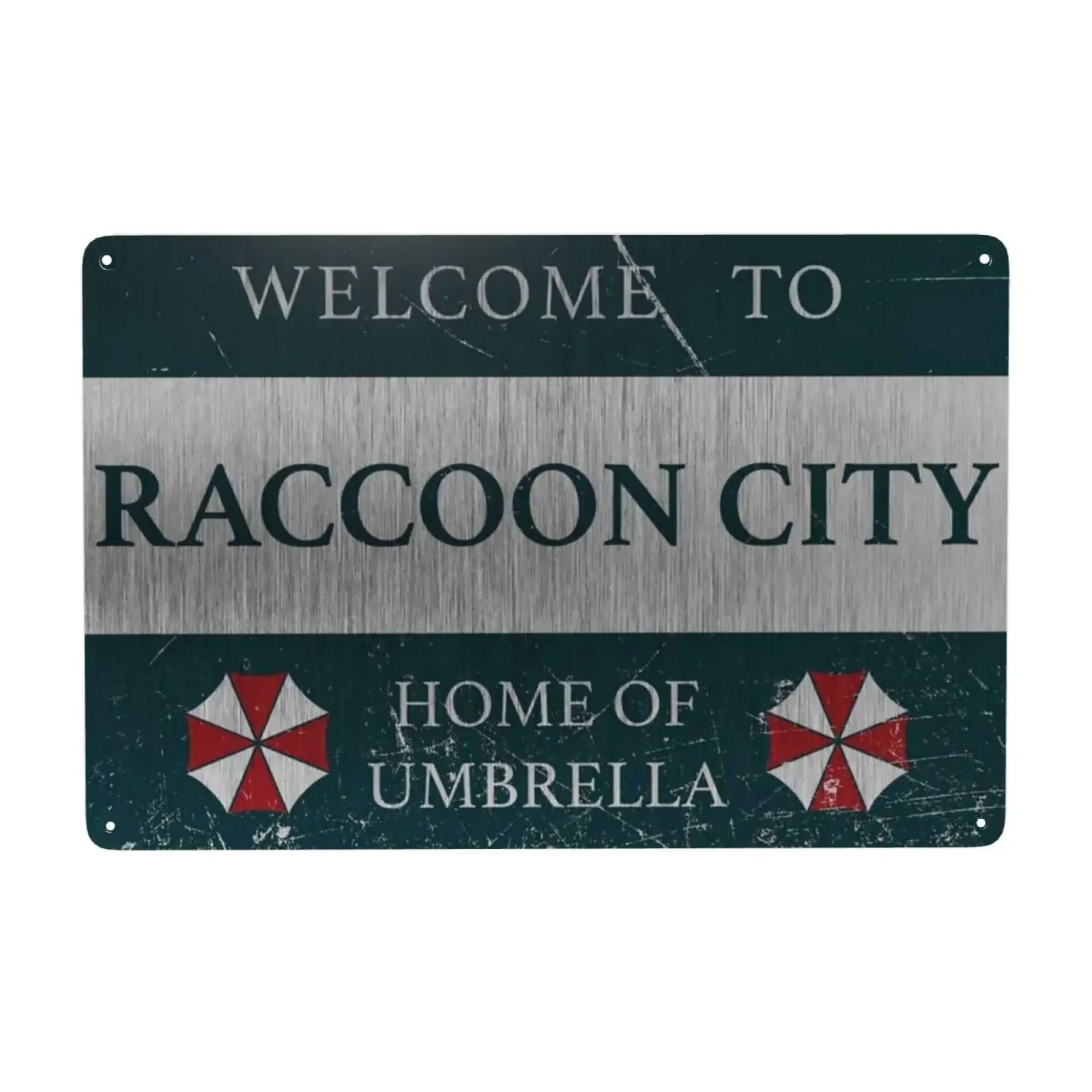 HD Tin Sign Vintage Resident Evil Raccoon City Wall Decor - Retro Umbrella Corporation Logo Metal Tin Sign for Horror Game Fan H