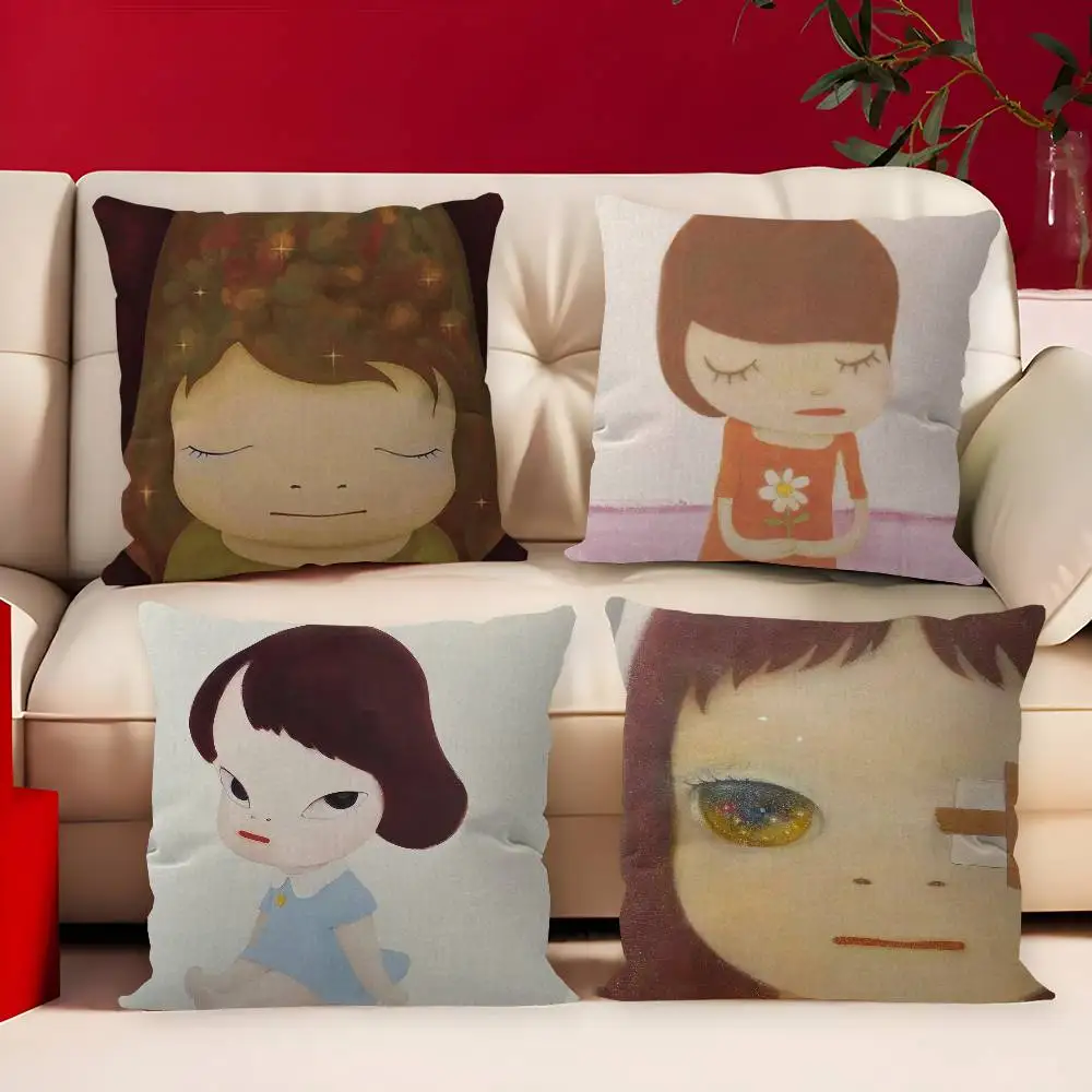 Cartoon Japanese Sleepwalking Dolls Yoshitomo Nara Artworks Art Lucky Dragon Pillow Cover Sofa Cushion Home Room Children Gift