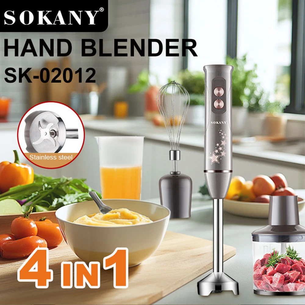 Hand Blender Set, 4-in-1 Multi-functional, Suitable for Egg Breaking, Food Processing, Chopping, Juicing, Etc