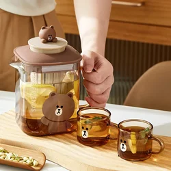 Brown Cartoon Glass Cold Water Pot Anime Kawaii Home Creative Water Cup Cold Water Pot Heat Resistant Tea Pot Set