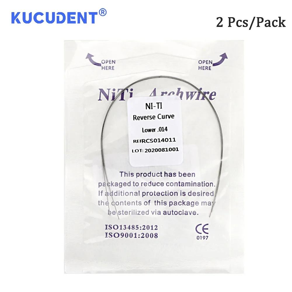 KUCUDENT 2 Pcs/Pack Dental Orthodontic Reverse Curve NiTi Archwires Round Rectangular Wires Upper Lower Dentistry Materials