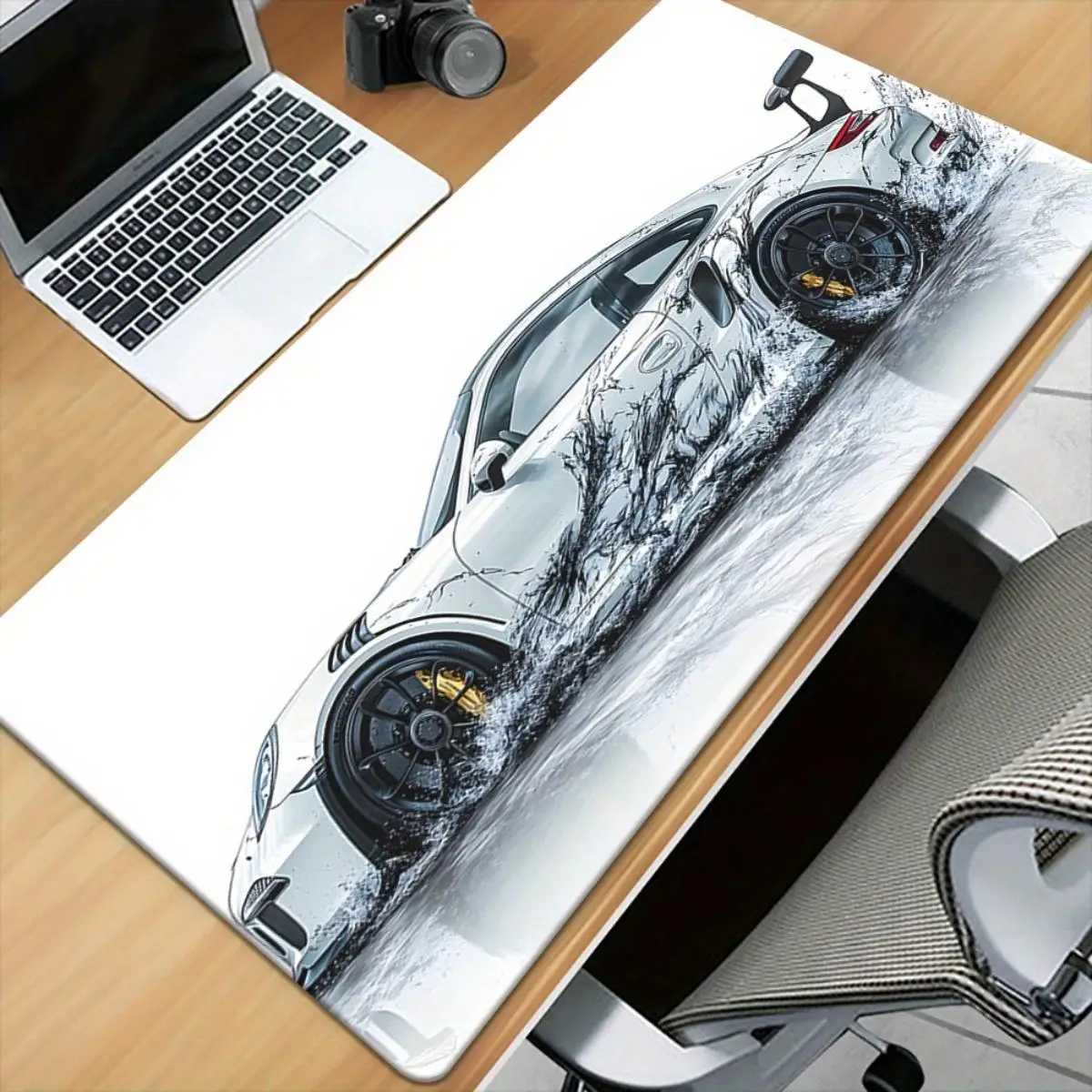 White Sports Car Water Splash Desk Mat Premium Rubber Large Gaming Mouse Pad Office Workstation Keyboard Mat