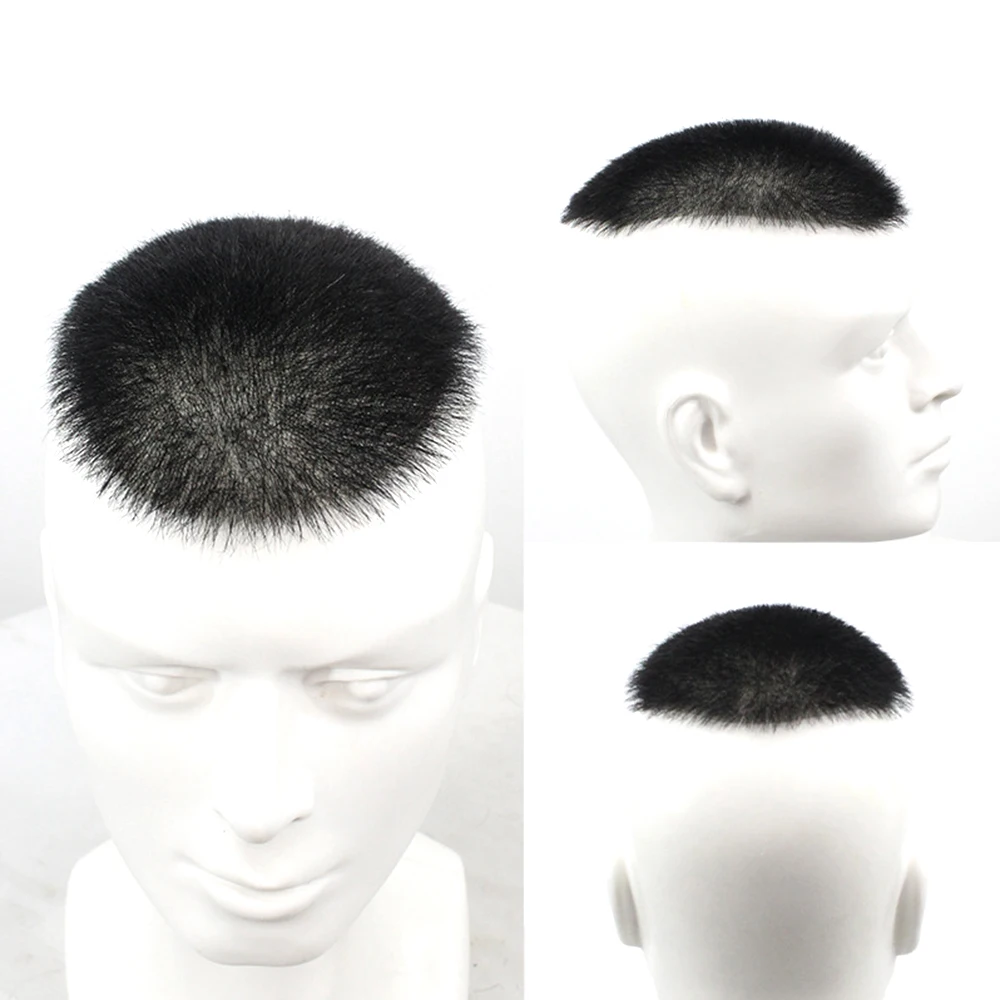 Pelucas cortas de cabello humano para hombres, tupé de piel fina de 1cm, reemplazo de cabello de piel transpirable, peluquín de cuero cabelludo