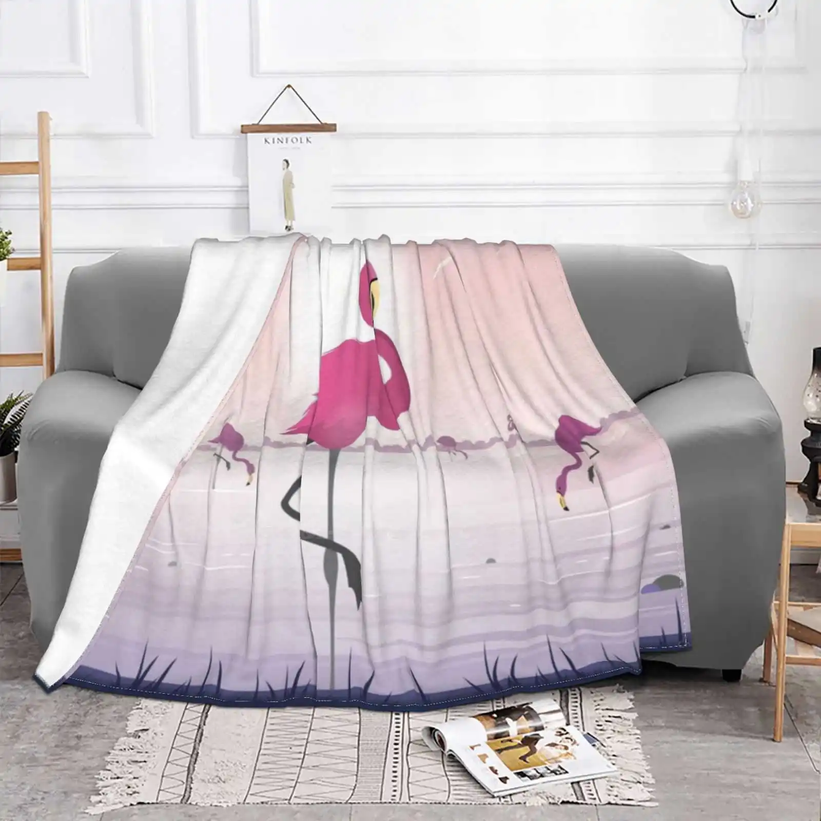 Pink Flamingo Landscape Four Seasons Comfortable Warm Soft Throw Blanket Chess Games Horse Ocean Lighthouse Flower Bouquet