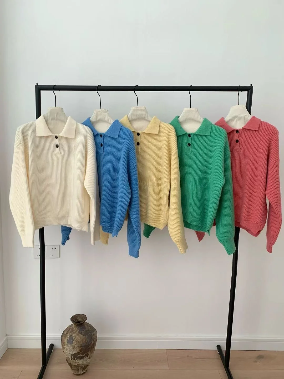 Korean Sle  Collar f Open Knitted Sweater Women Loose Fit Textured Thiened Autumn New Arrival Soft Long Sve Top