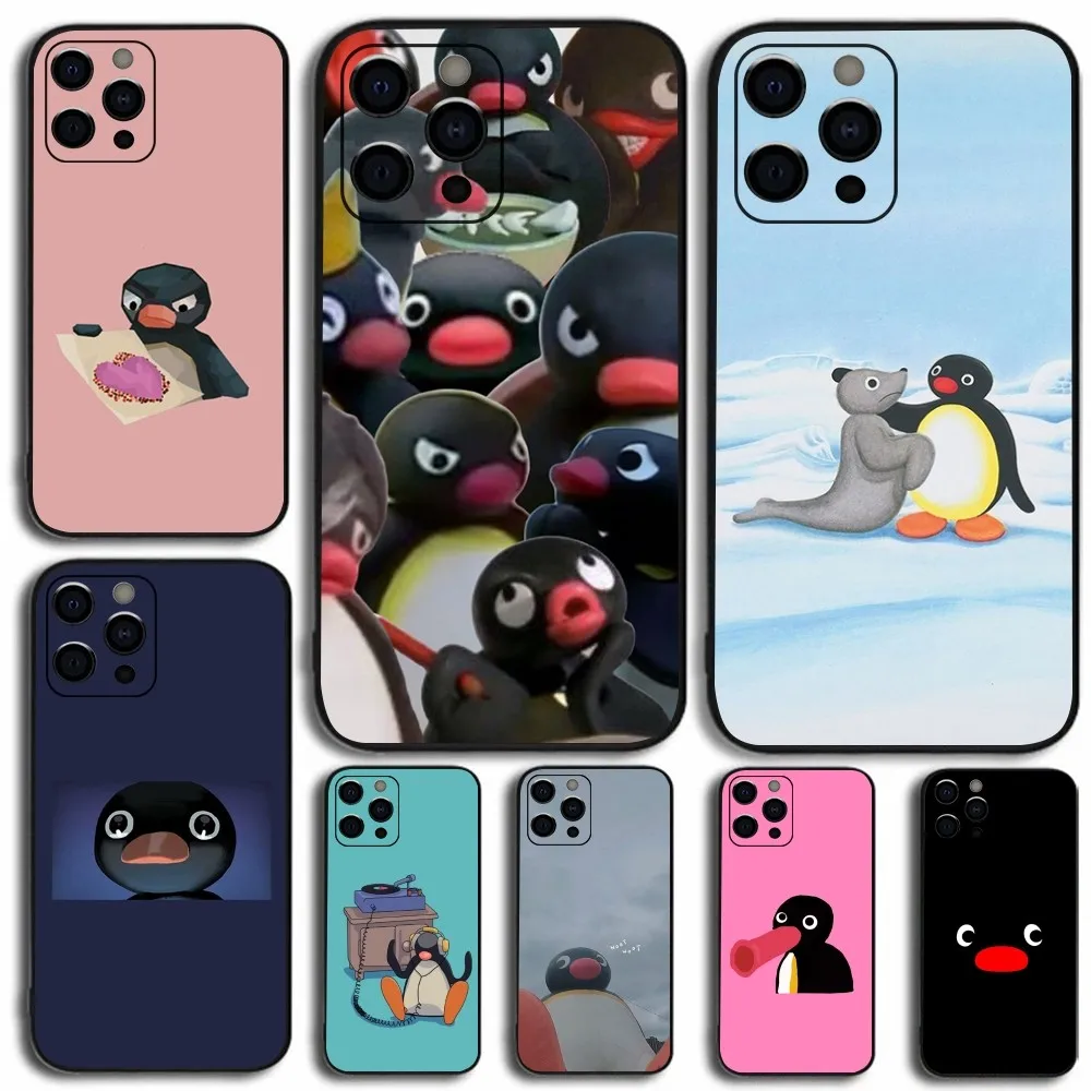 Cartoon P-Pingu Penguin Phone Case For Apple iPhone 15,14,13,12,11,Pro,X,XS,Max,XR,Plus,Mini Soft Black Cover