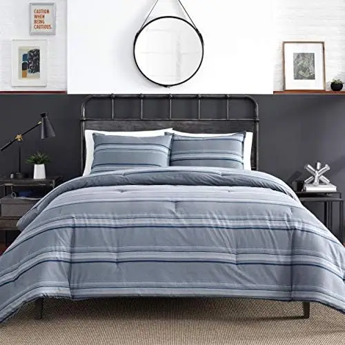 

Home - Eastbury Collection - 100% Cotton Twill Reversible Striped Duvet Cover with Matching Sham(s), Pre-Washed for Extra Softne