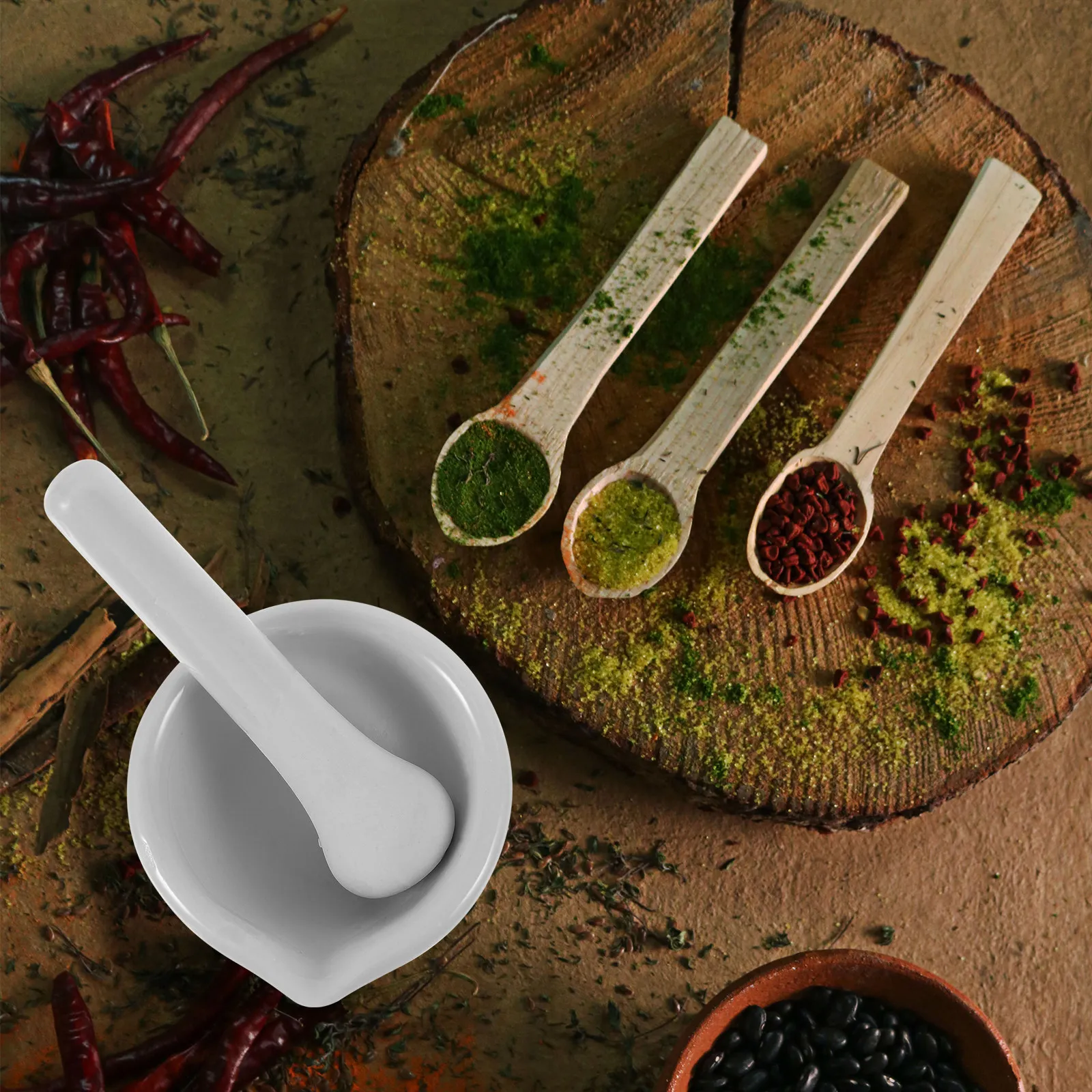 2Sets Scientific Porcelain Mortar Pestle Set Sturdy Stable Countertop Use Premium Material Medicine Masher Bowl for Grinding