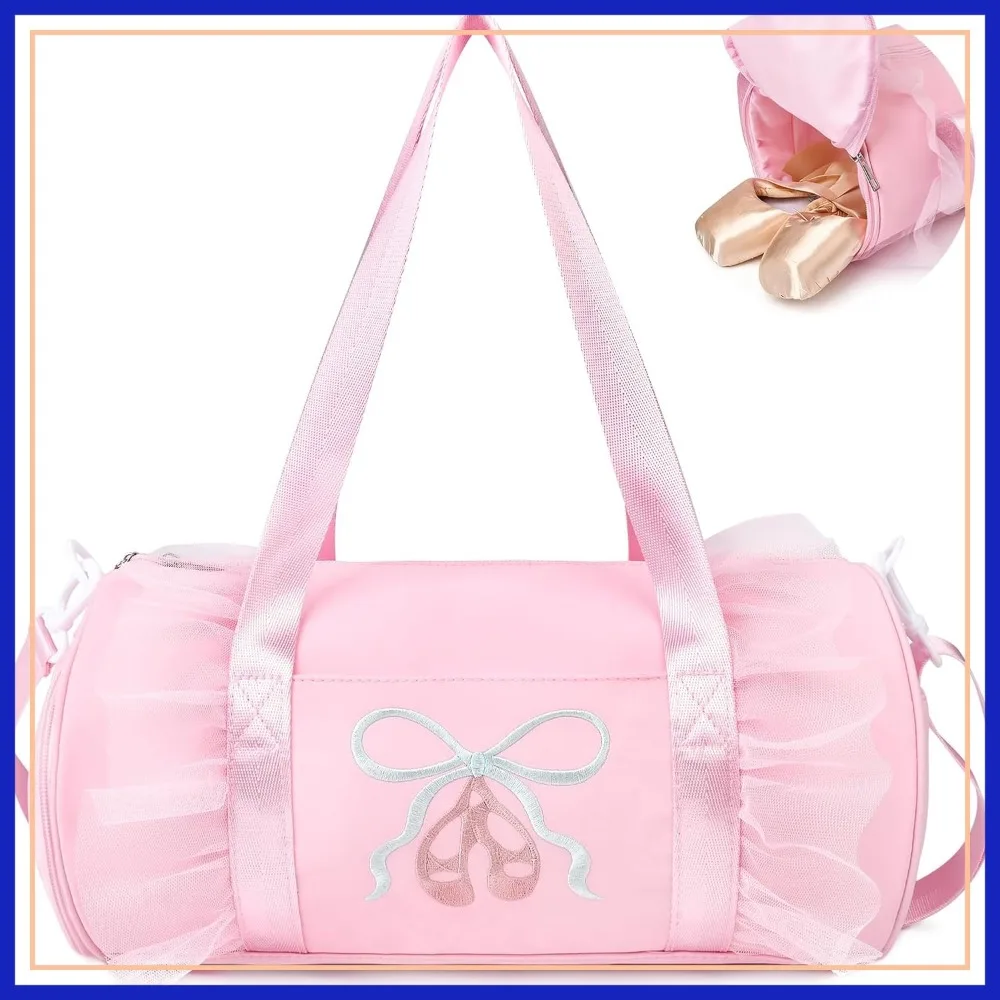 

8L Dance Duffel Bag with Separate Shoe Compartment Lightweight Water-Resistant Sport Bag for Ballet, Gym, Travel - Pink