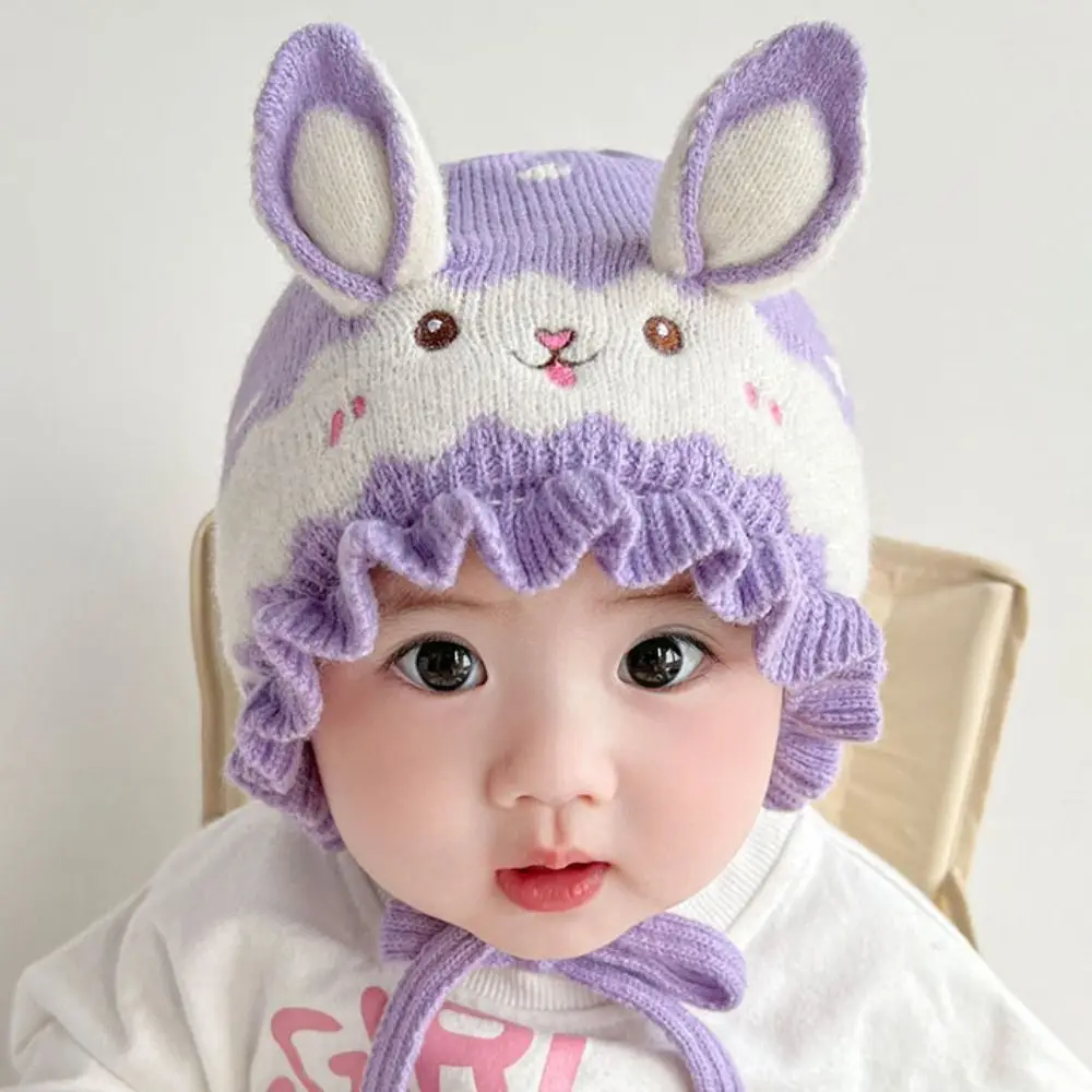 

Fashion Rabbit Ear Baby Knitted Hat Solid Color Soft Infant Beanie Hats Thicken Wool Pullover Cap Boys