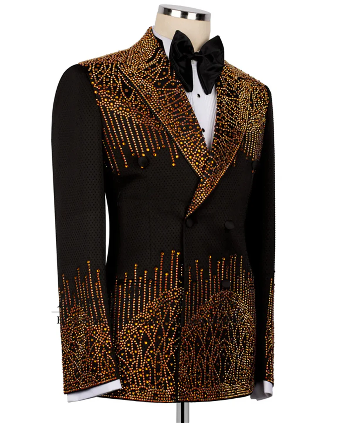 

High End Rhinestone Crystal Wedding Suits For Men Double Breast Groom Blazers Customized Slim Tuxedos 2 Pieces Sets Ropa homre