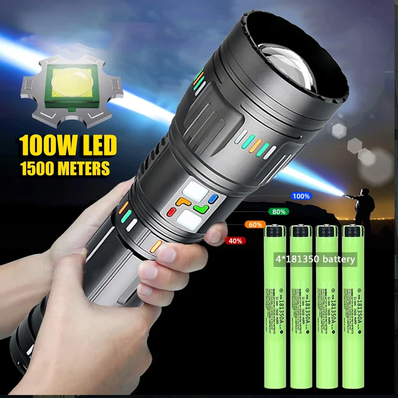 Super Bright Spotlight Long Range Flashlight Tactical Zoomable Emergency Torch USB C Charging 72H Endurance with Power Indicator