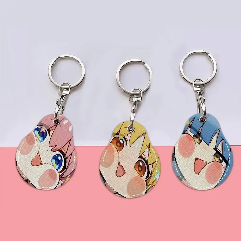 B-Bocchi-The-Rock Shy-Energetic Women Mini PU Leather Case Keychain Card Bag Key Tag Ring Mini Badge Key Ring Door Lock Tags