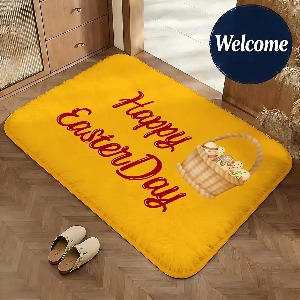 Soft Flannel Floor Mat Holiday Easter Floor Mat Non-Slip Absorbent Doormat Bathroom Bedroom Home Decor Rug