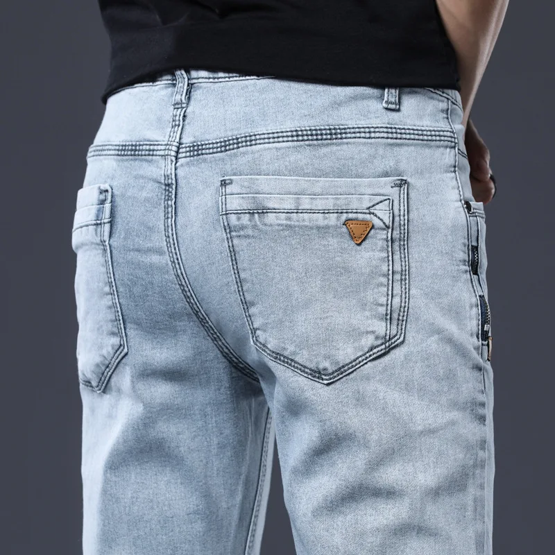 スキニーデニムジーンズ メンズ スリムフィット ストレッチ メンズジーンズ パンツ グレーブルー トラウザーズ ジーンズ 男性用