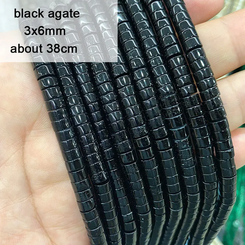 Wholesale Black Stone Rondelle Agates Square Onyx Irregular Tourmaline Round Beads for Jewelry Making Diy Bracelet Accessories