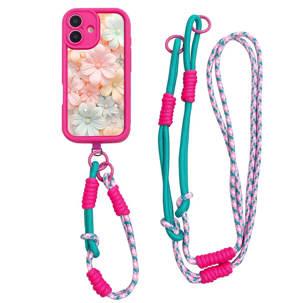 2025 زهرة Crossbody الحبل الحال بالنسبة آيفون 16 15 14 13 12 11 17 برو ماكس XS ماكس XR 7 8 زائد Ins الدوبامين المعصم سلسلة غطاء الهاتف