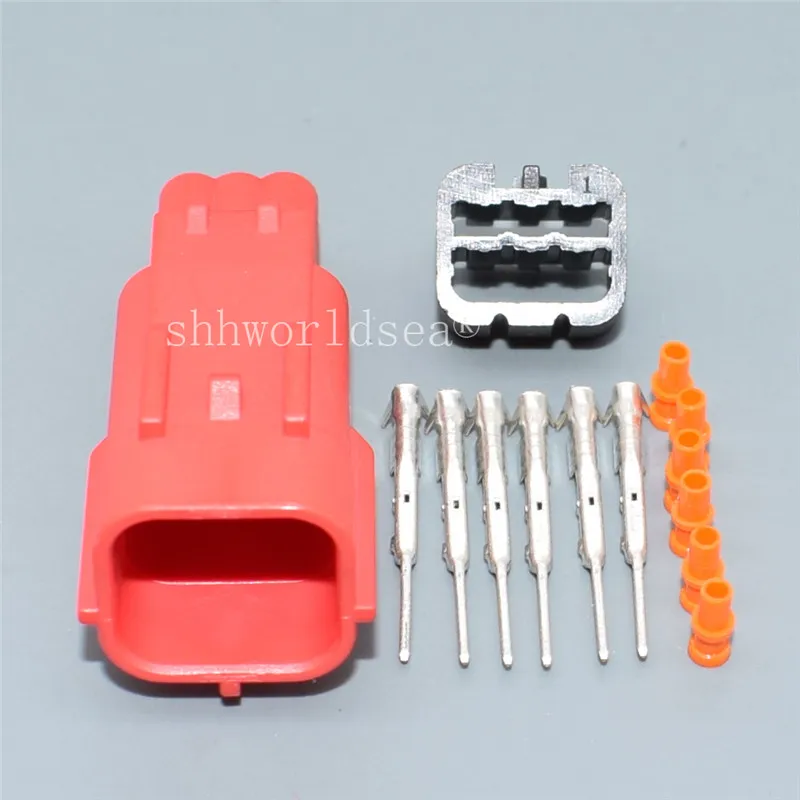 1Sets Red 6 Pin Male Female Car OBD Diagnostic Plug Auto Universal Socket Automotive Connector MWTPB-06-1A-R protection cover