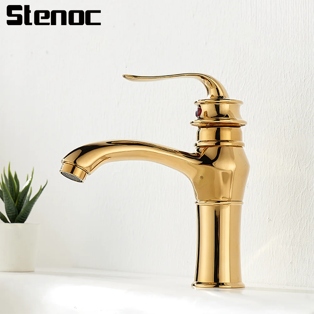 

Элитный смеситель для раковины: современный золотой смеситель для ванной комнаты, горячая и холодная вода, настольный, с одной ручкой, из цельной латуни, в ретро-стиле