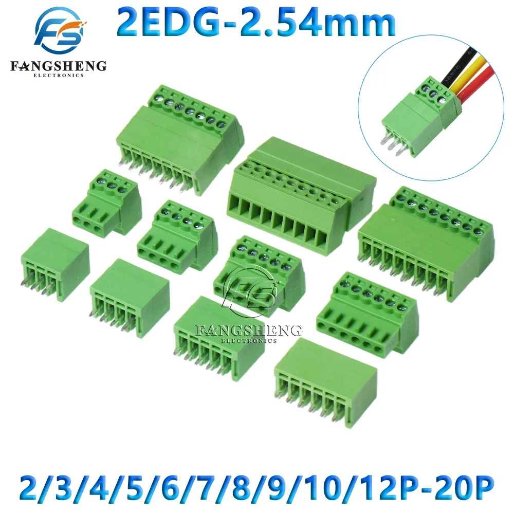 5/20sets 15EDG  2p 3p 4p 5p 6p 2.54mm Pitch Wiring Plug-in Terminal Plug Welding Plate Plug + Pin Header Socket 2EDG 2-24 Pin