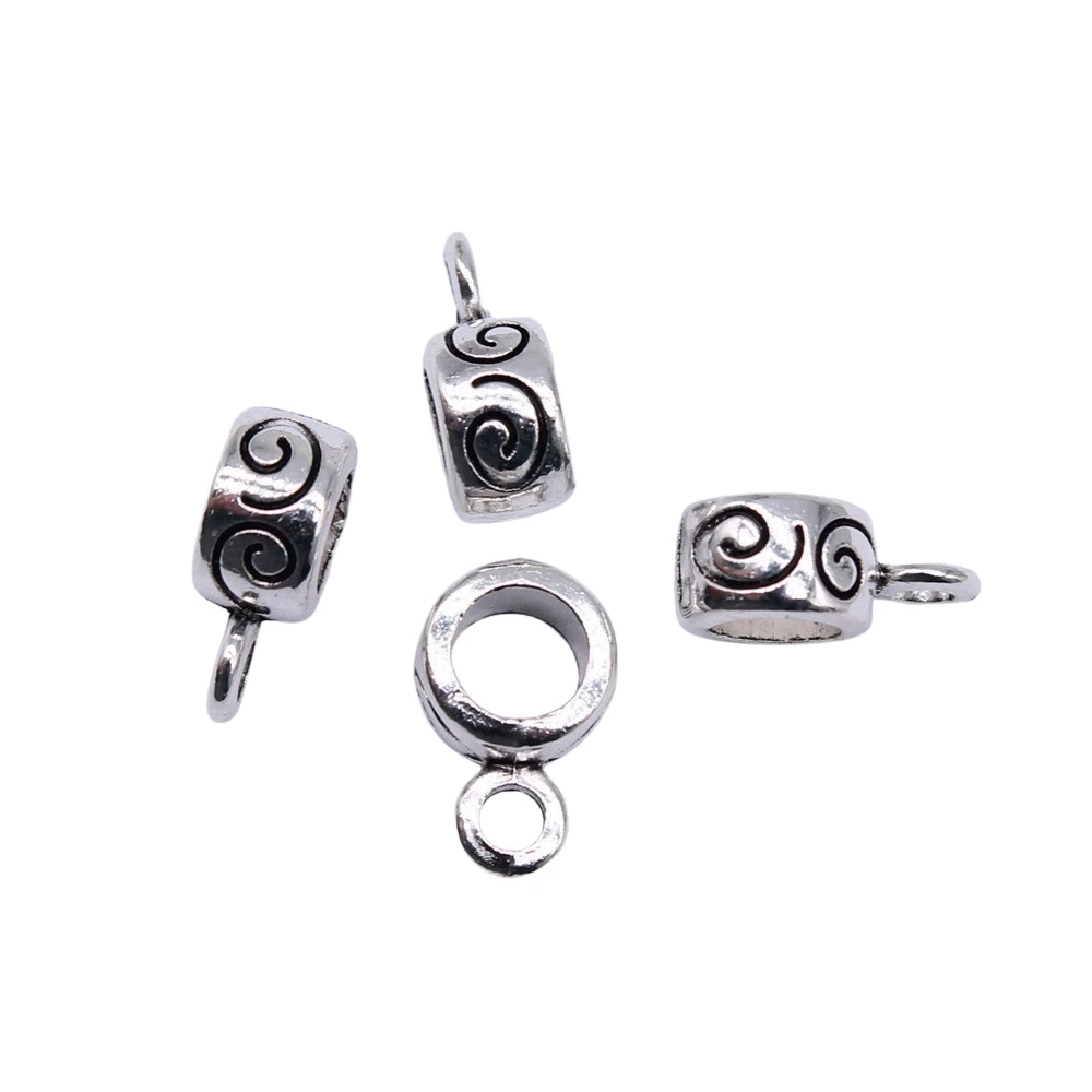 20pcs/lot 12x8x5mm Carved Tee Bails Beads Charms For Jewelry Making Antique Silver Color 0.47x0.31x0.2inch