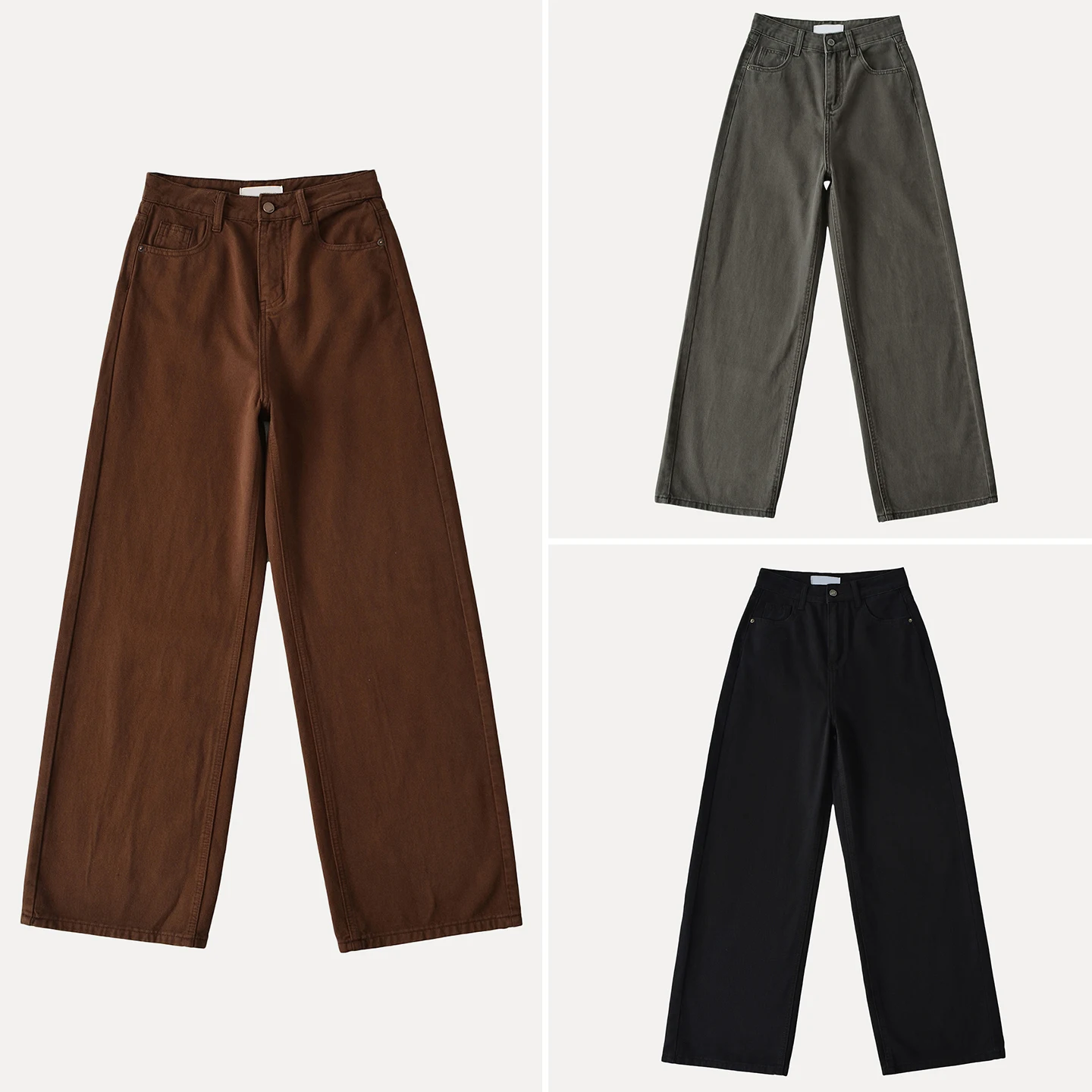 Cintura alta perna larga calças jeans feminino faion outono 2025 cor café até o chão solto ajuste calças casuais