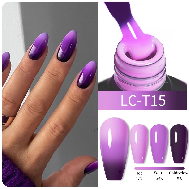 LILYCUTE różowy fioletowy termiczny żelowy lakier do paznokci 3 kolory temperatura zmiana koloru Soak Off UV Manicure długotrwały żelowy lakier