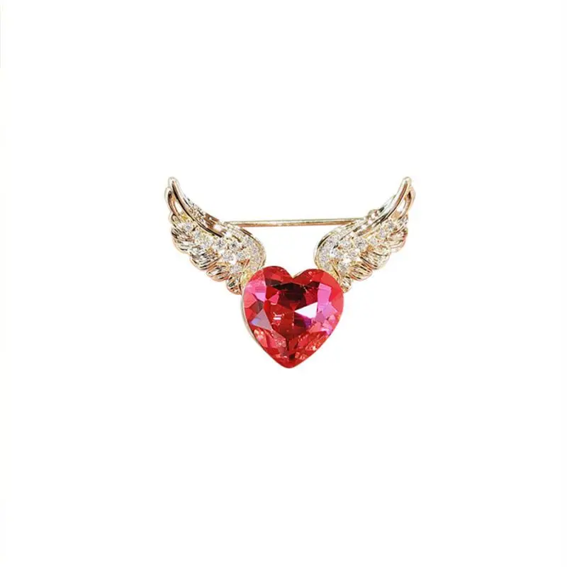 Beautiful Rhinestone Angel Wings Love Heart Brooches for Women Crystal Pins Casual Party Accessories Gifts