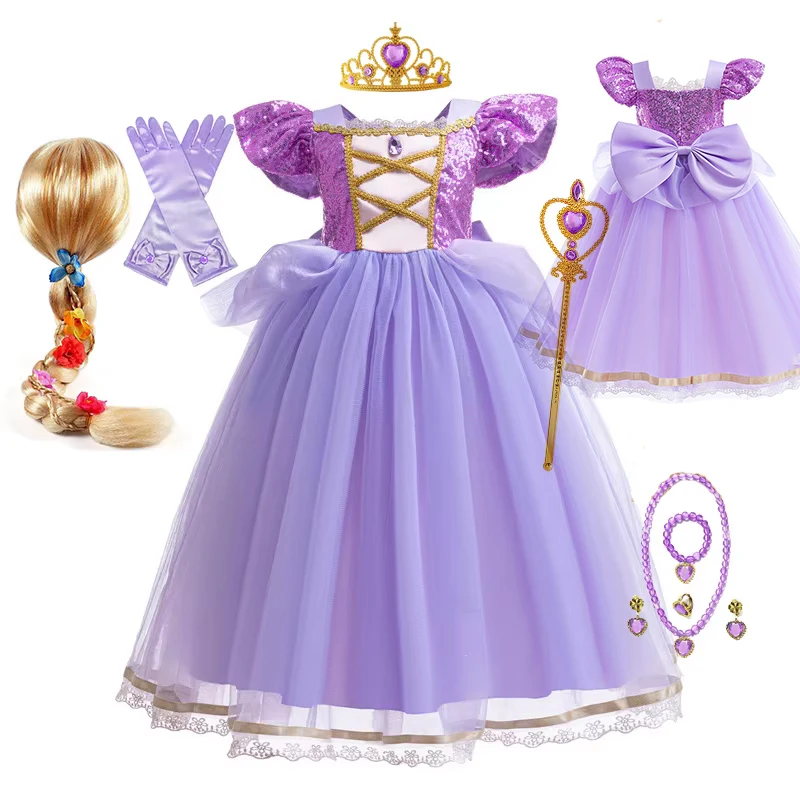 2026 Princess Rapunzel for Girls Costume Movie Tangled Kids Cosplay Carnival Party Vestido Birthday Christmas Dress 2-10Yrs