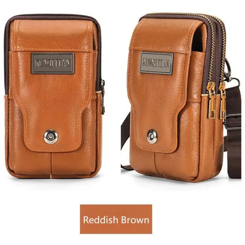 Men's Leather Waist Bag Outdoor Work Belt Mobile Phone Cover Large Capacity With Shoulder Strap Crossbody Bag Business Leisure S