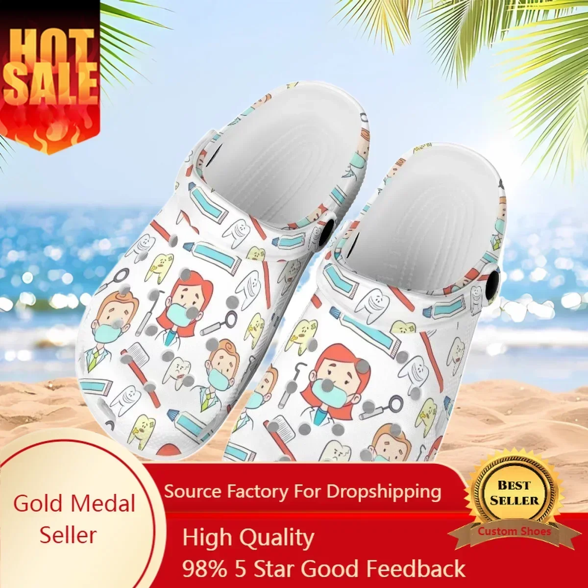 

Dentist Dental Clogs For Women Mens Summer Lightweight Hole Shoes Comfort Shockproof Cushion Indoor Slippers Girls Nurse Sandals