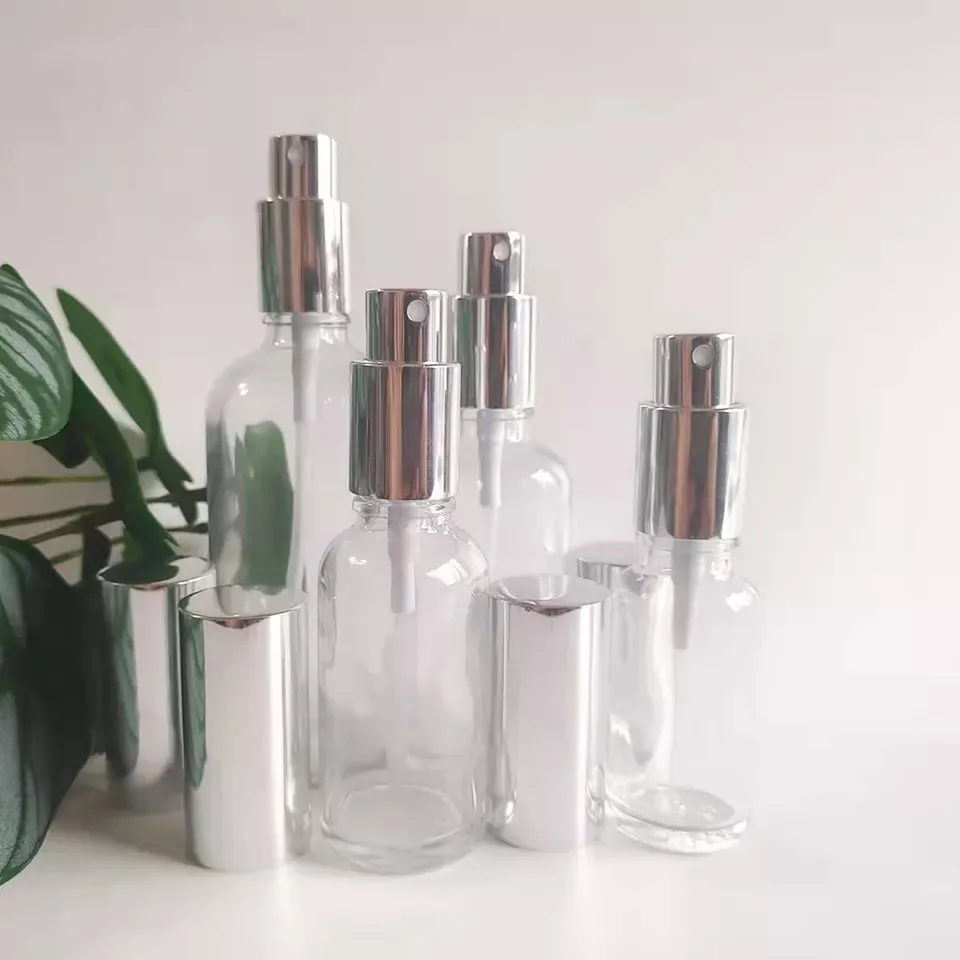 

High Quality 5ml 10ml 15ml 20ml 30ml 50ml 100ml Round Clear Glass Perfume Spray Bottle With Fine Mist Cap For Cosmetic Packaging