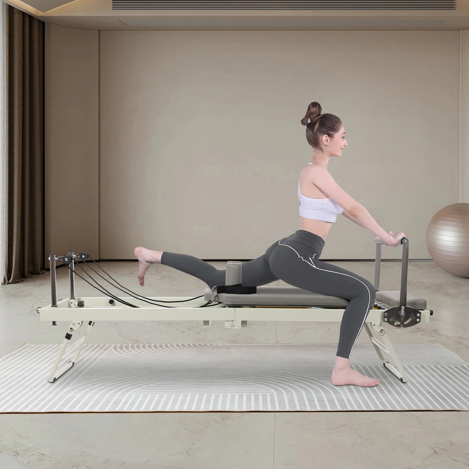 120kg/264.55lbs Foldable Pilates Reformer Machine, Multifunctional Yoga Fitness Equipment, Pilates Exercise Equipment