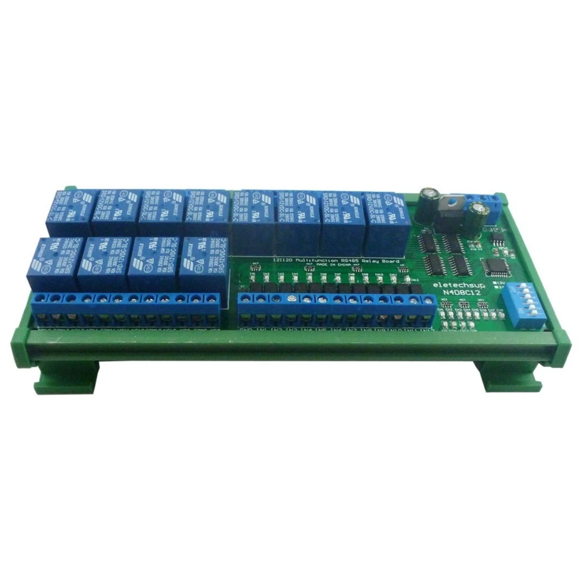 

N4D8C12 12ch Digital Input Output UART RS485 Relay Module Modbus RTU DIN35 C45 Rail Box for PLC PTZ LED Motor Machine control