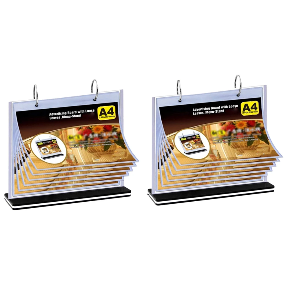 Delicate Texture-2X A4 Flip Table Menu Stand Multi-Page Table Card Rack Menu Display Stand Menu Holder