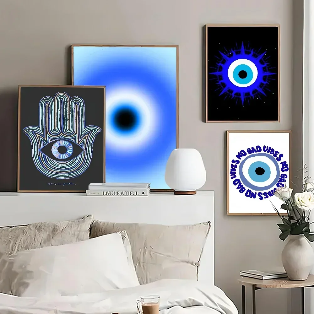ملصق ورقة بيضاء لغرفة الدراسة ، ديكور حائط ، فن حائط ، عين شريرة ، فن تجريدي ، جودة عالية