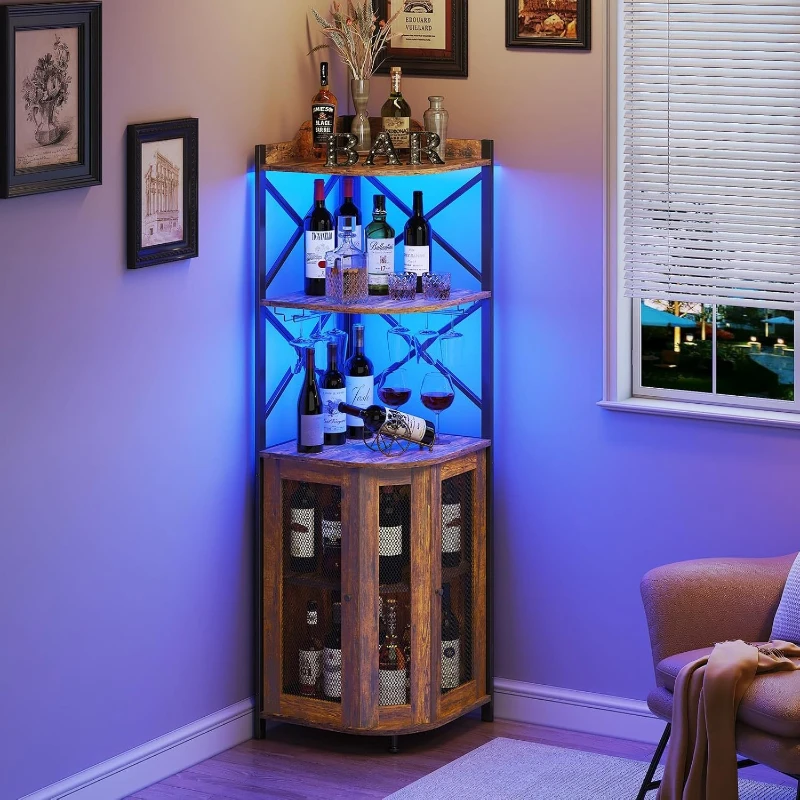 

Living room corner wine with LED lights independent fan red wine display rack hanging goblet wine