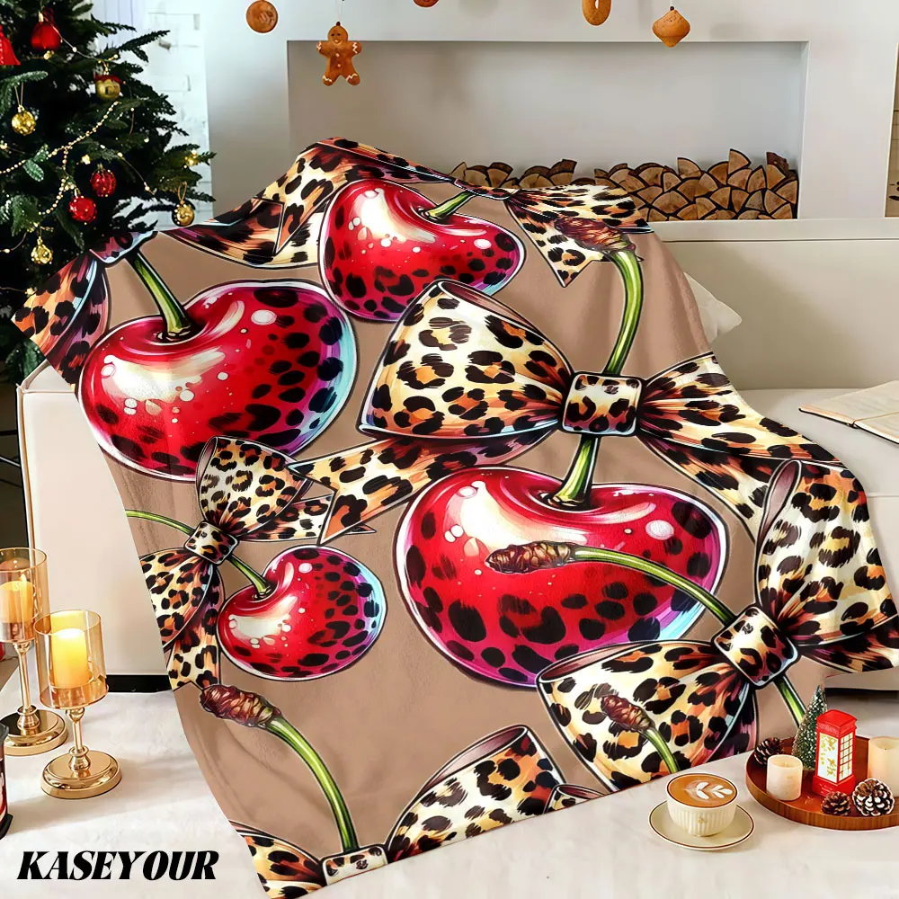 Leopard Cherry Chic Winter Summer Flannel Blanket Throw Fleece Soft Fuzzy Plush Cozy Fleece Blankets for Sofa Ideal Gifts