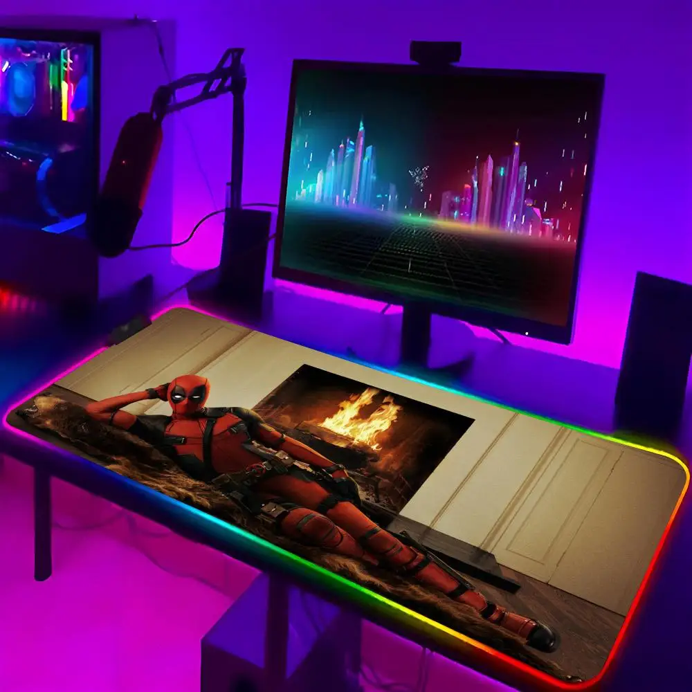 DeadpoolS Anime Mouse Pad Gaming Rgb Mousepad Backlit Keyboard Gamer Girl Xxl Laptop Mat Table Valorant Pads Deskpad