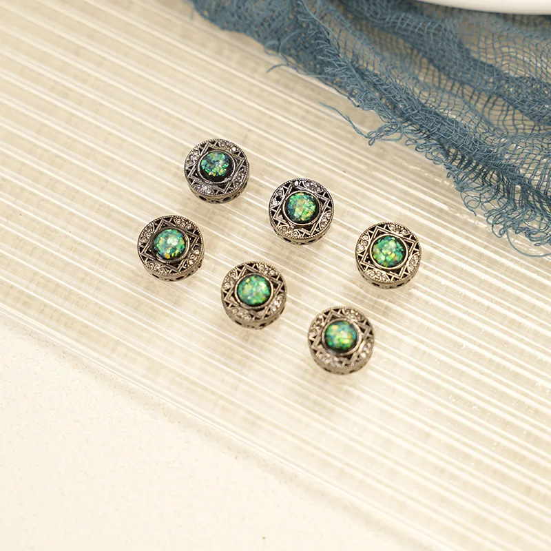 7 Pieces Copper Plated Gun Black Series Round Hollow Zirconium Colorful Beaded Beaded DIY Bracelet Necklace Jewelry Accessories