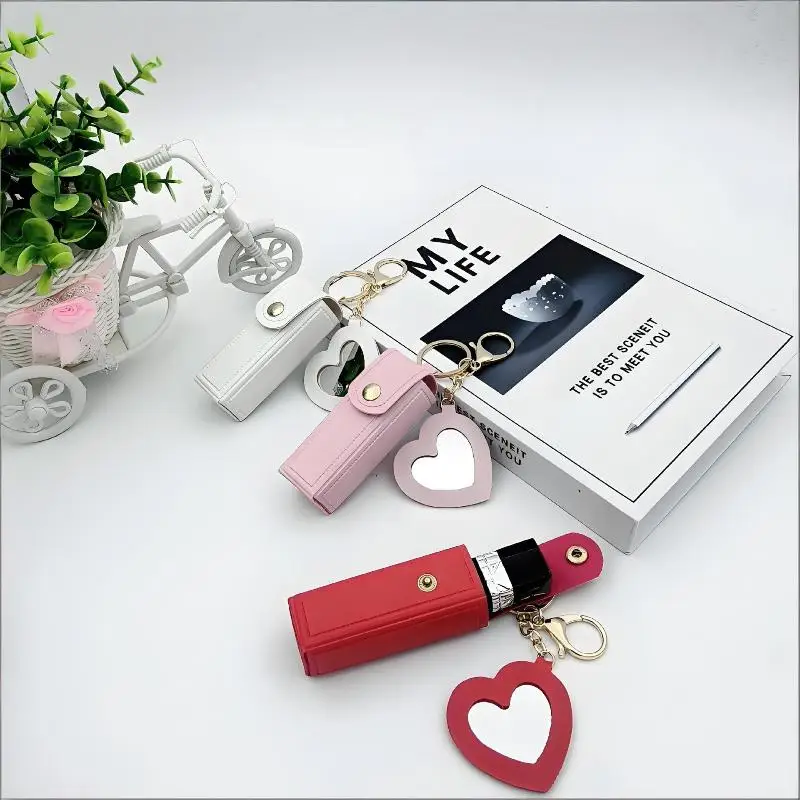 Various Colors Available, Heart-shaped Mirror Portable Mini Lipstick Bag, Portable Lipstick Bag With Mirror