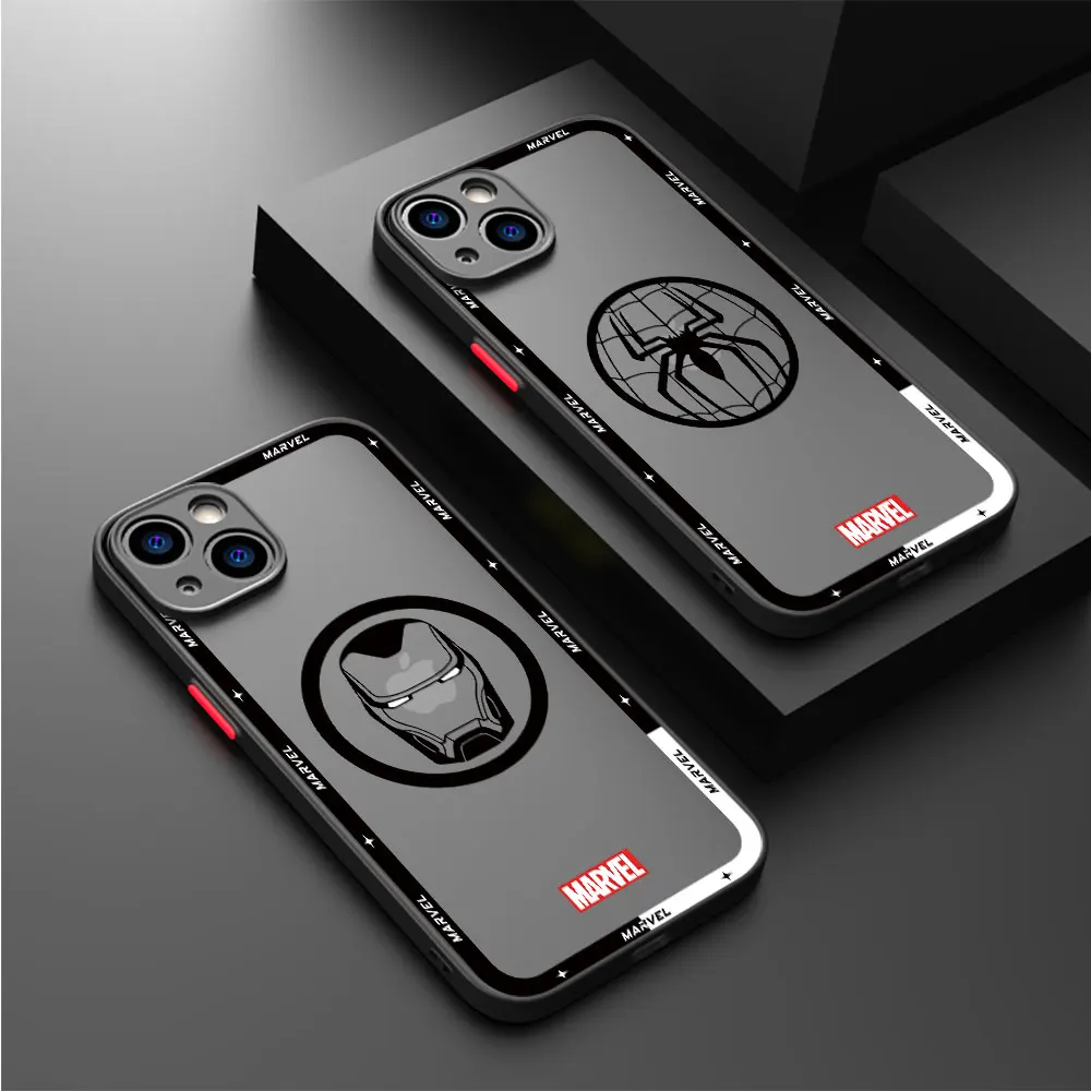 Marvel spider man logo Case for iPhone 12 13 Mini XS Max 15ProMax XR SE 7 8 Plus 14 Pro 11 Pro Luxury Matte Cover Bumper