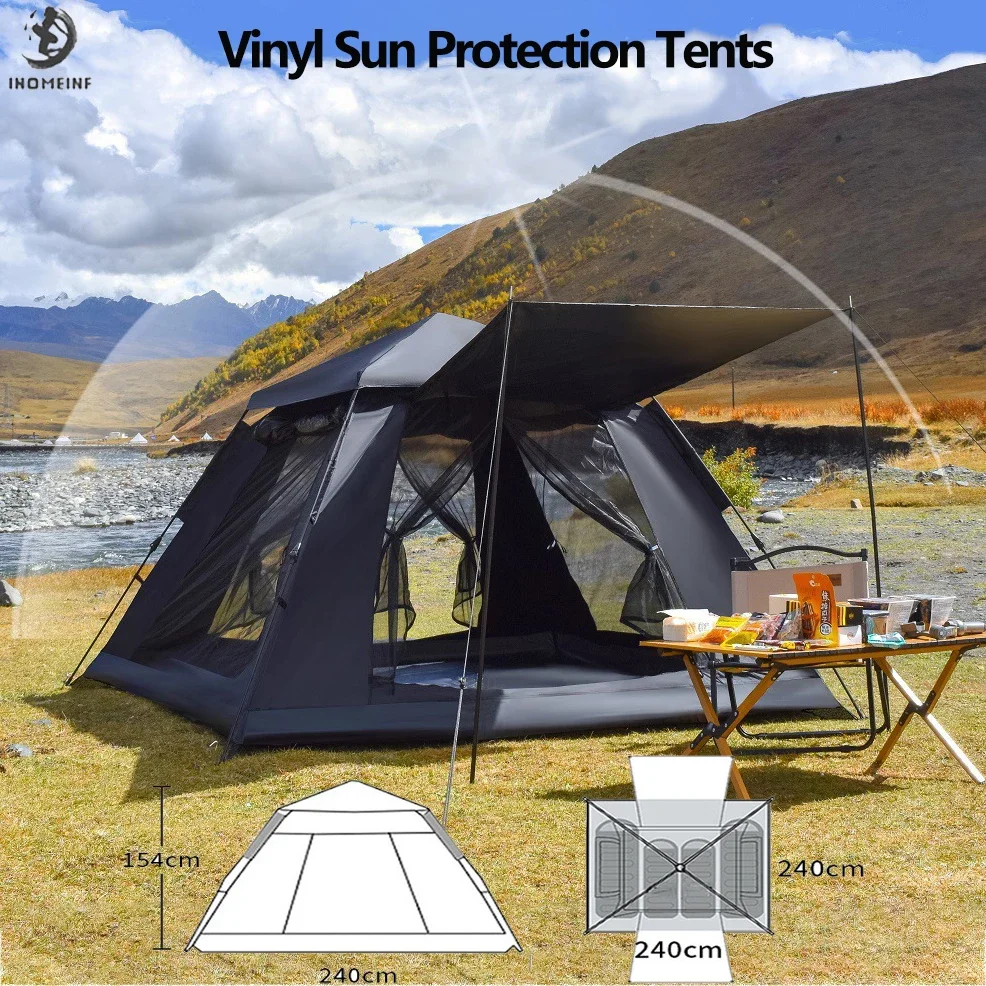 Folding 4-sided Tent Vinyl Fully Automatic Quick-opening Camping Tents 210D Oxford Cloth Thickened Sunscreen Rainproof Marquee