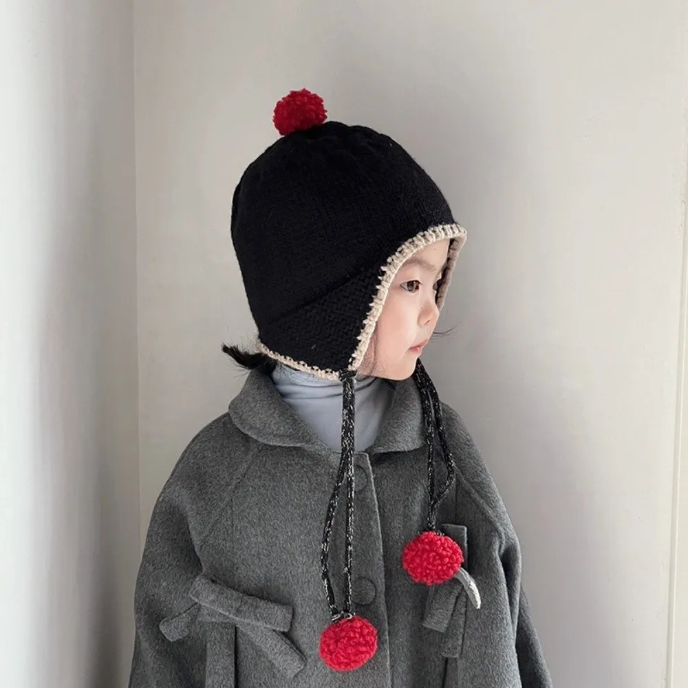 

Korean Winter Baby Knitted Cap Thick Bobbles Baby Beanie Cap Tassel Warm Ear Protection Hat Boys Girls