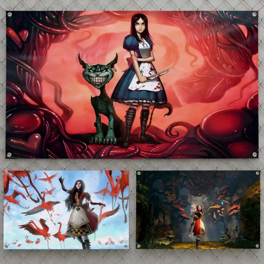 Game Alice Madness Returns Wonderland Flags Wall Hanging Flag Banners For Birthday Parties Outdoor Bedroom Dorm Room Decor