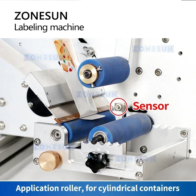 ZONESUN ZS-TB130 Double Labeling Machine Double Sides Labeller Round Bottle Labeling Machine Label Applicator